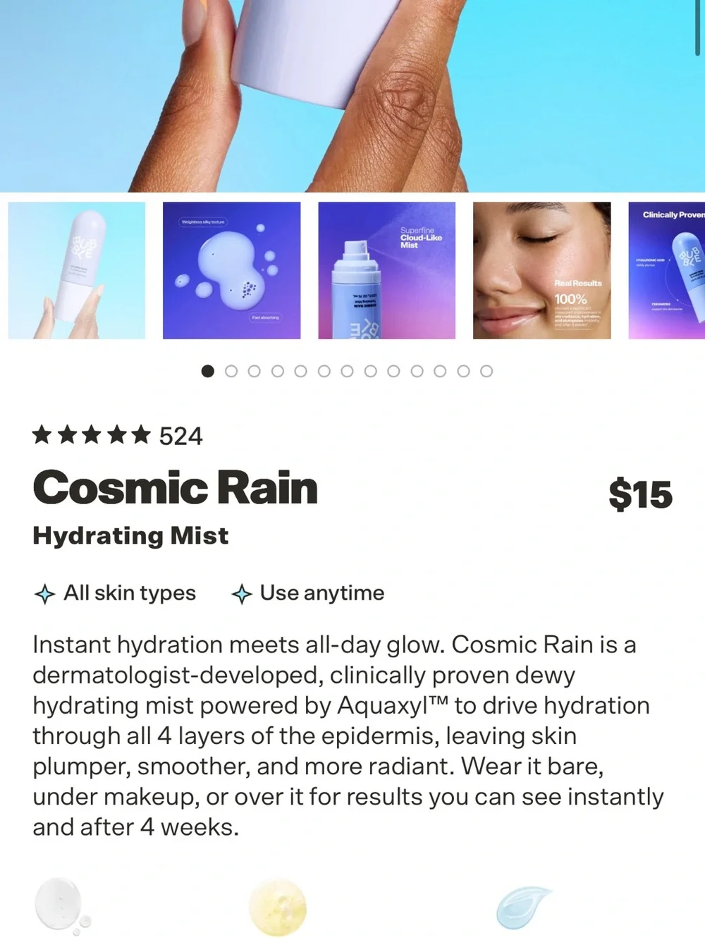 Bubble cosmic rain hydrating mist new in box $15